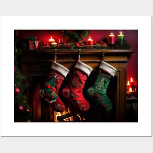 Christmas stockings by the fire place Posters and Art